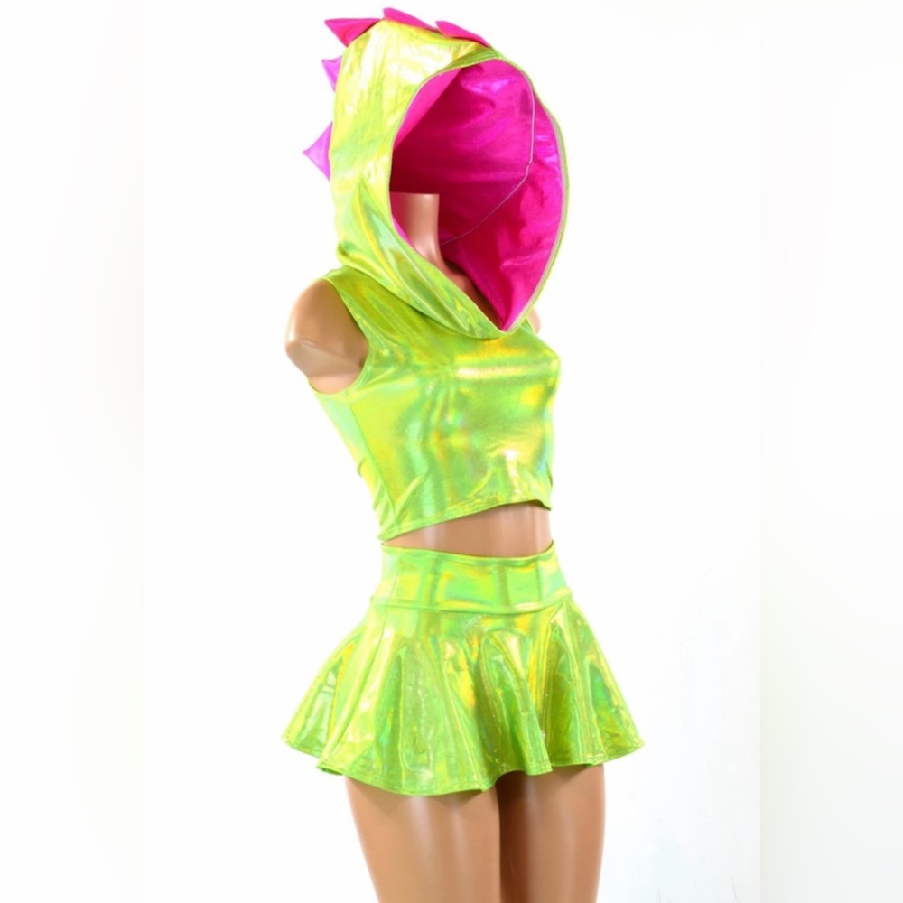 Holographic Dragon Spiked Hoodie & Skirt Set
